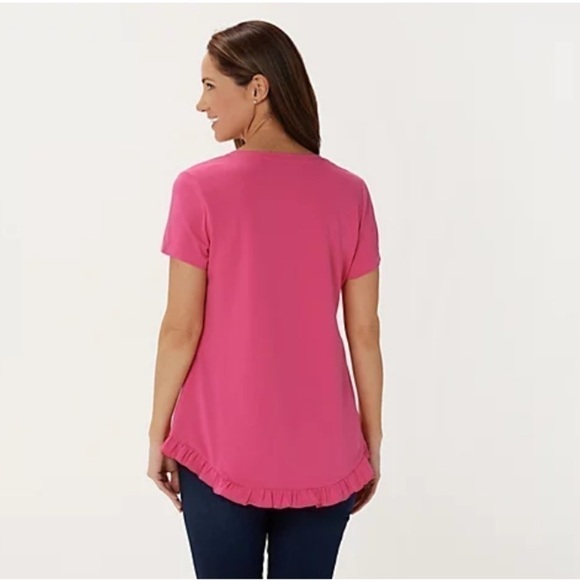 NWOT Isaac Mizrahi Live! Scoop Neck Curved Ruffle Hem Knit Top M Medium Blue - Picture 4 of 14